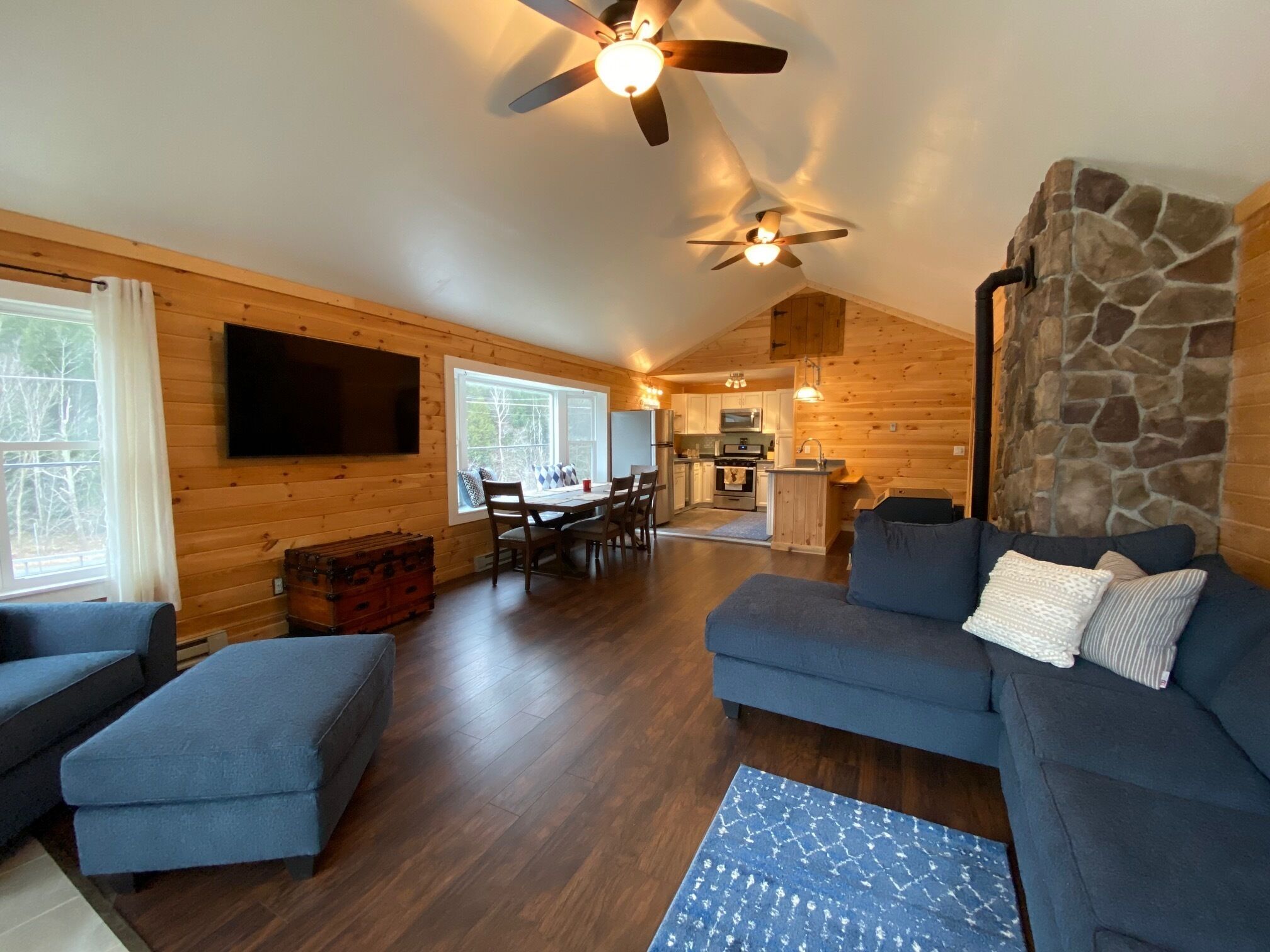 Smart TV, fireplace, video games, foosball