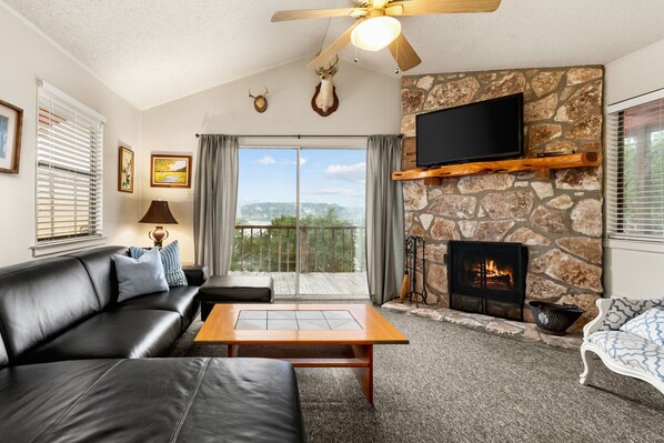 TV, fireplace
