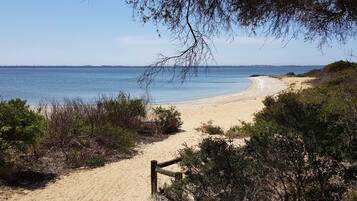 Perto da praia, espreguiçadeiras