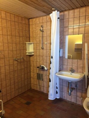 Shower, soap, toilet paper