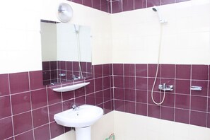 Chambre Double Standard | Salle de bain | Douche, serviettes fournies, savon, papier toilette