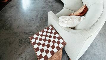 Smart TV, DVD player, books, video library