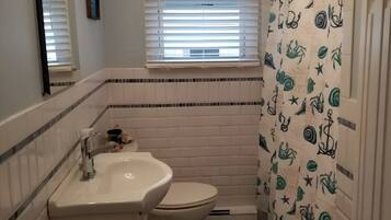 Regadera, secadora de cabello, toallas, jabón