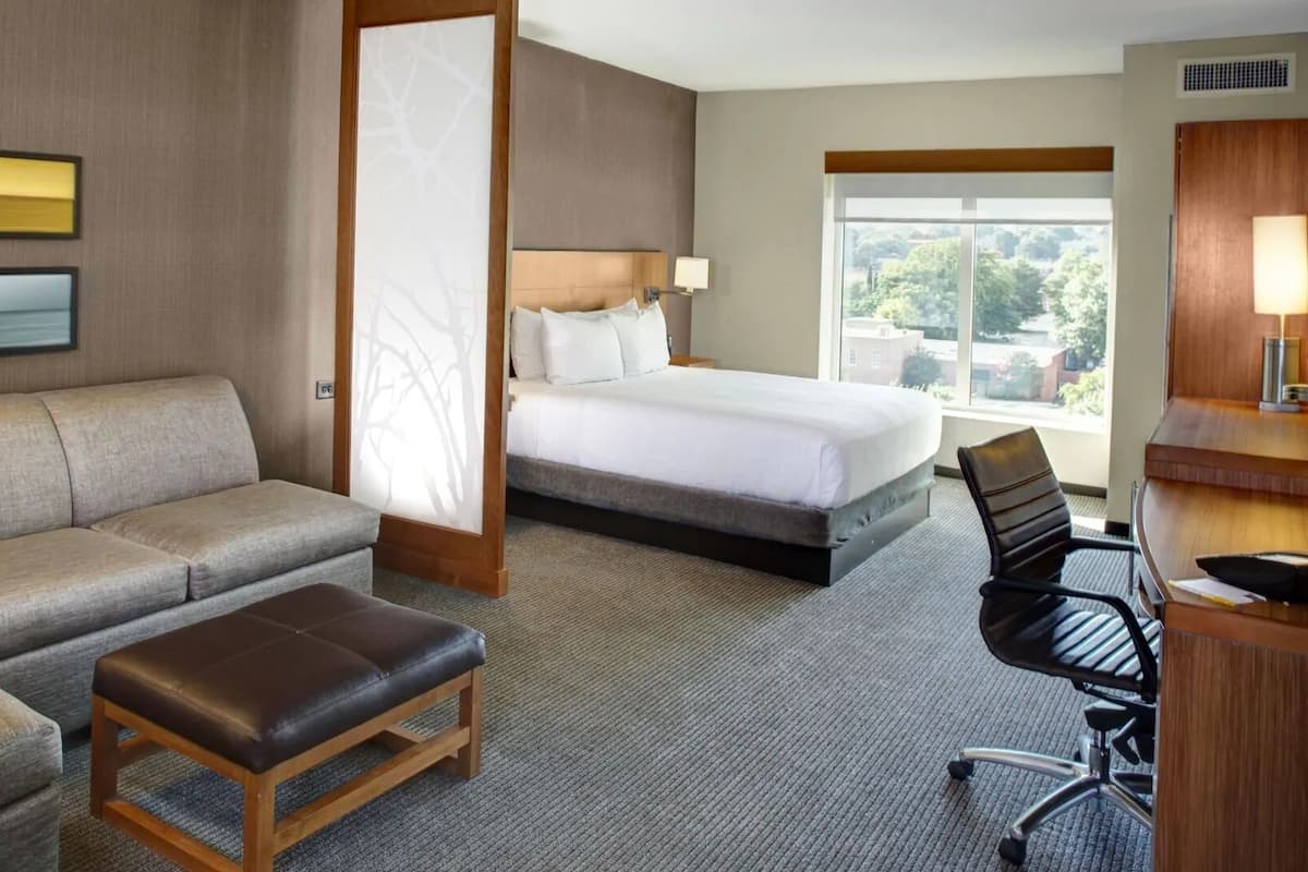 In-room safe, desk, laptop workspace, blackout curtains