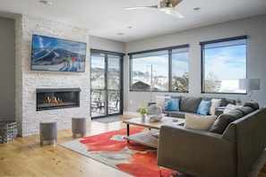 TV, fireplace, foosball, books