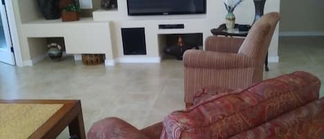 TV, DVD player, books, printers