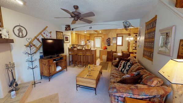 TV, lareira, DVD player
