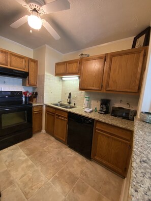 Fridge, microwave, dishwasher, coffee/tea maker