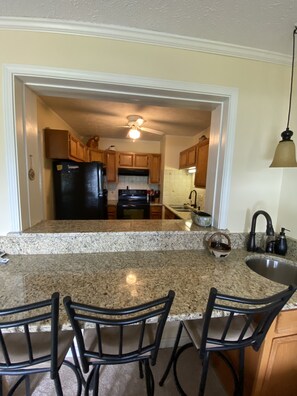 Fridge, microwave, dishwasher, coffee/tea maker