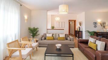 Een televisie, een open haard, een dvd-speler en een stereo