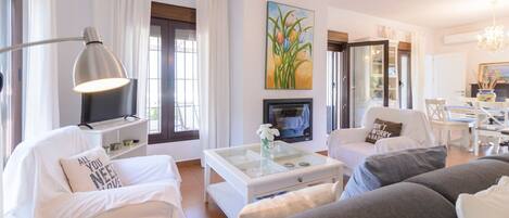 TV, fireplace