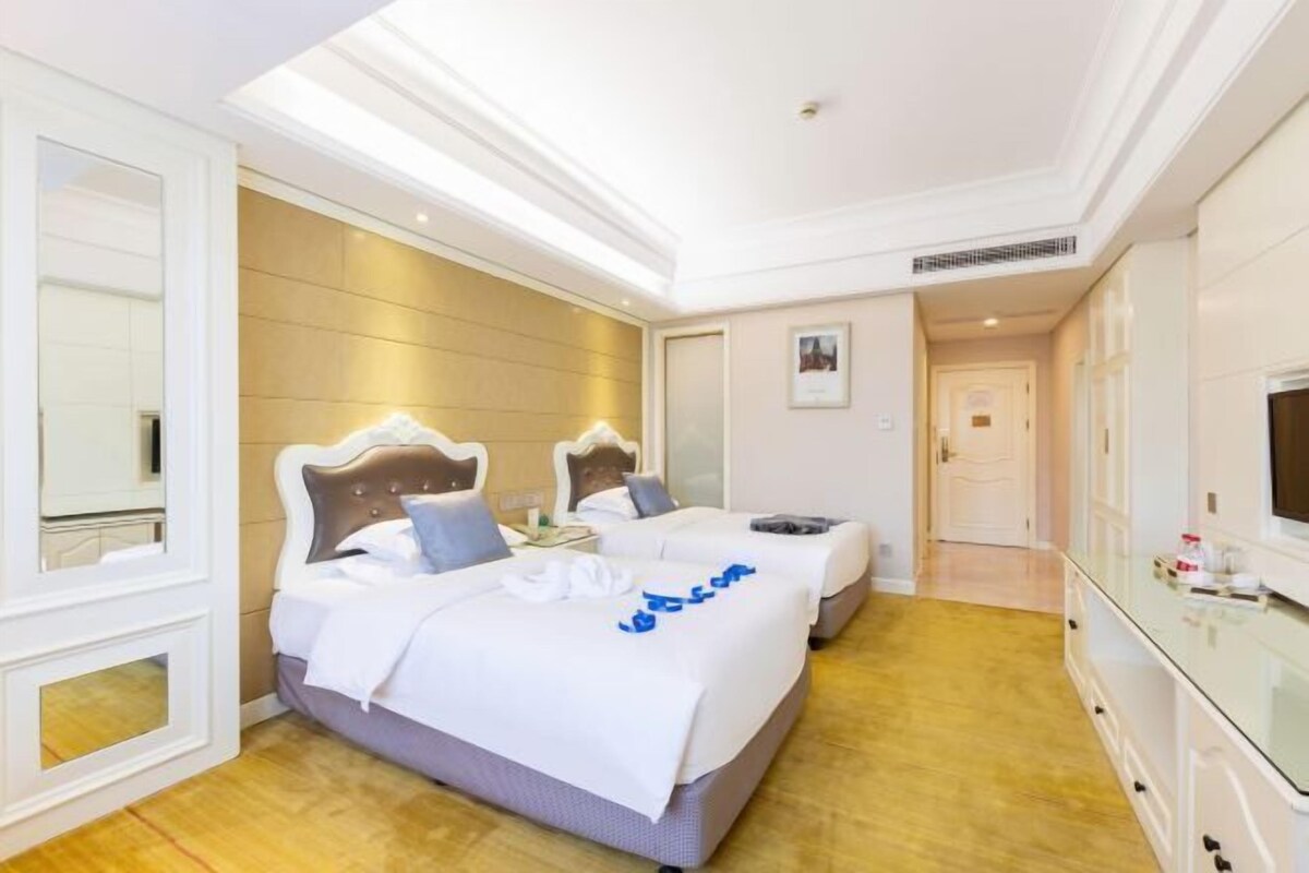 Down duvets, desk, blackout curtains, iron/ironing board