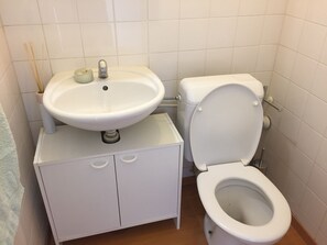 Een haardroger, handdoeken, zeep, shampoo