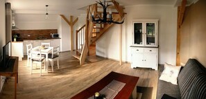 Apartment (3) | Living area | 120-inch LED TV with satellite channels, TV, heated floors - Spreewald Apartments Grüner Wald (Burg (Spreewald))