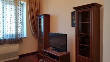 Leilighet – comfort | Oppholdsrom | En 43-tommers LED-TV med Parabol-TV samt TV