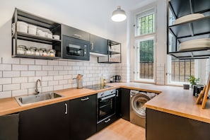 Leilighet | Eget kjøkken | Kjøleskap, mikrobølgeovn, ovn og kokeplater