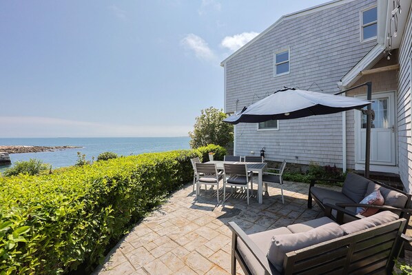 Patio with ocean views.