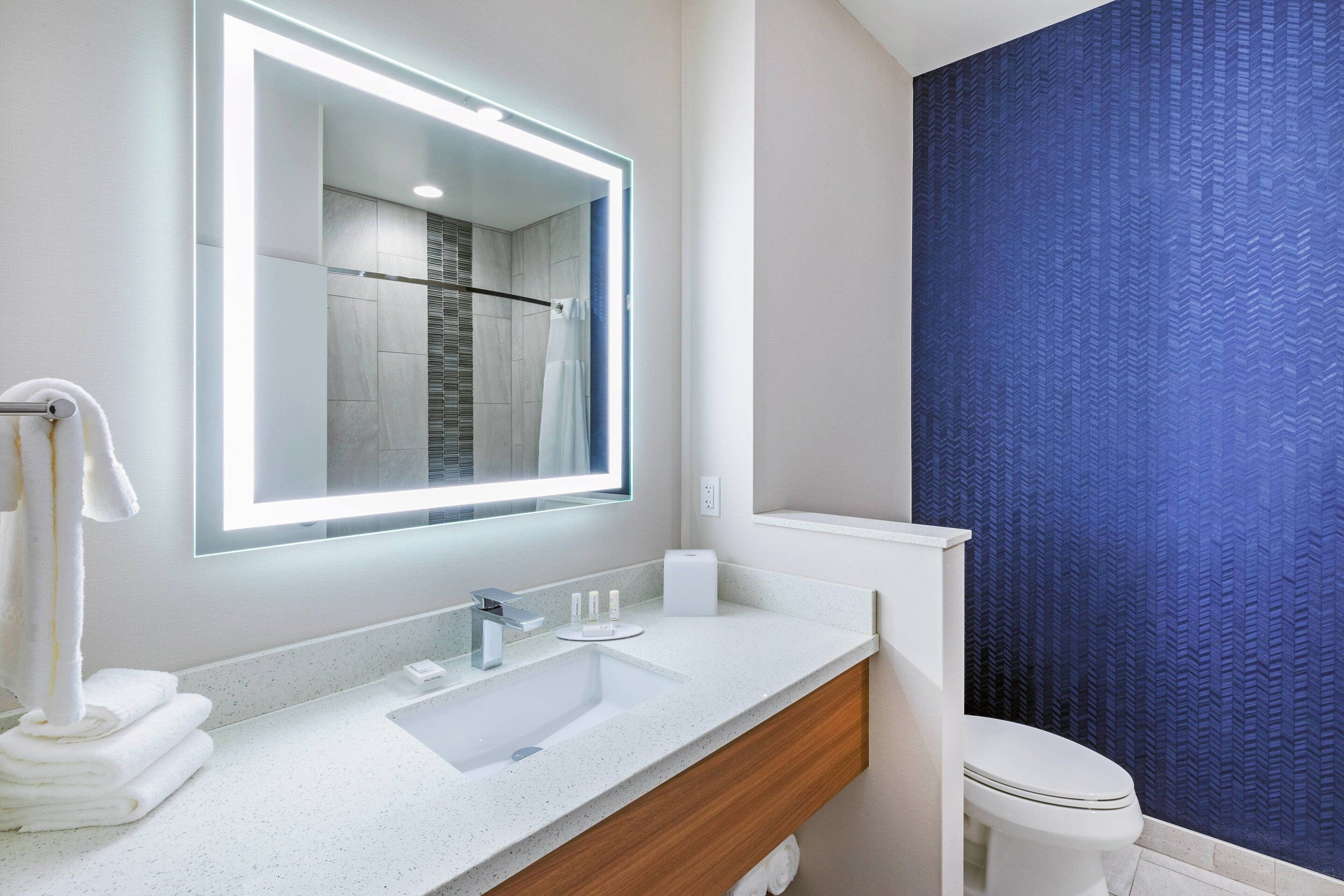 free toiletries, hair dryer, towels