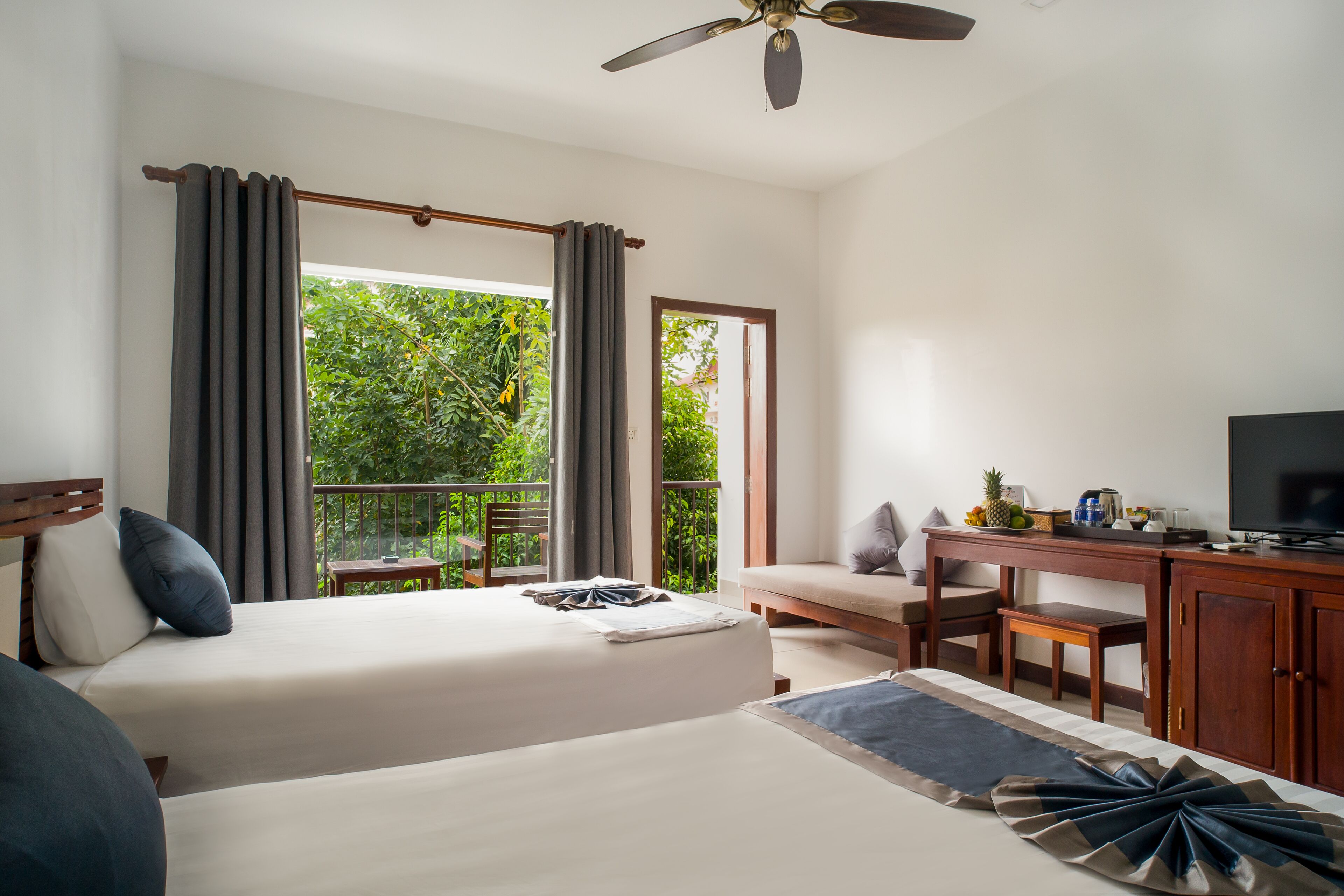Deluxe Twin Room, Multiple Beds, Terrace, Pool View | Premium bedding, minibar, in-room safe, individually decorated