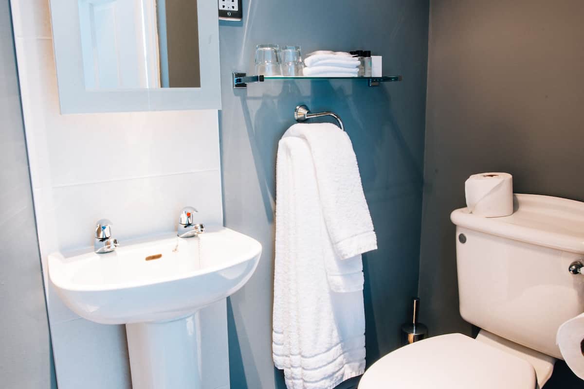deluxe double room | bathroom | shower, slippers, towels