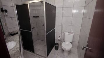 Shower, designer toiletries, hair dryer, bidet