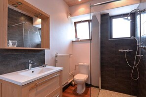 Shower, hair dryer, towels, soap - Les Gîtes d'Adelspach, Gîte **** & Spa in Alsace Le "Bilstein" 8 people (AUBURE)