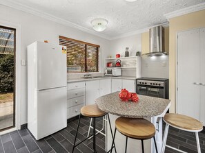 Fridge, microwave, oven, toaster