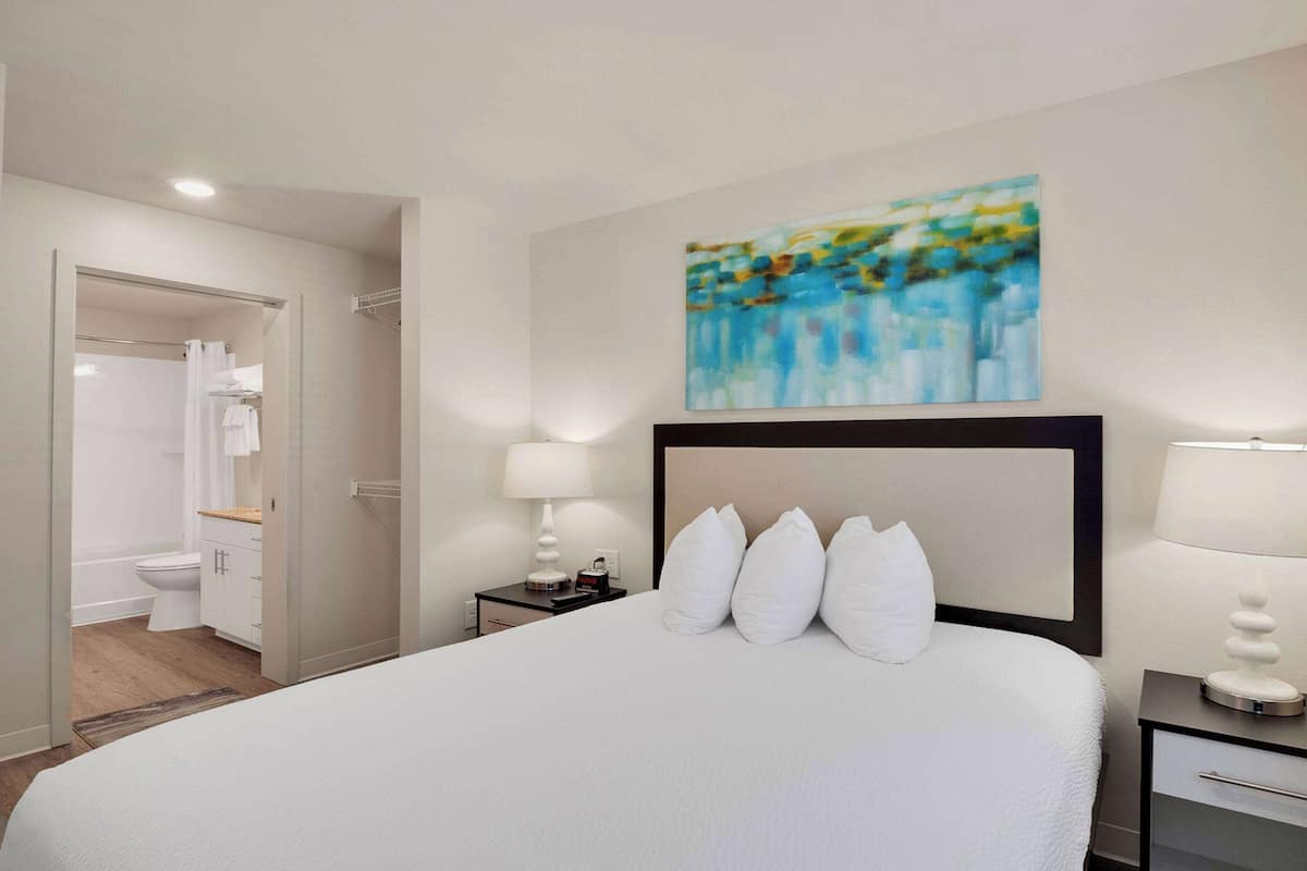 1 bedroom, pillowtop beds, laptop workspace, blackout drapes