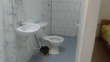 Buồng tắm vòi sen, khăn tắm, xà phòng, giấy vệ sinh