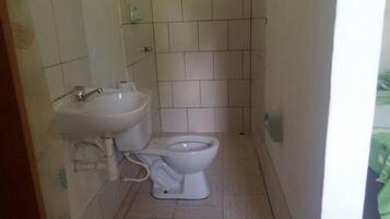 Shower, towels, soap, toilet paper