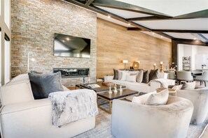 TV connectée, cheminée, lecteur de DVD