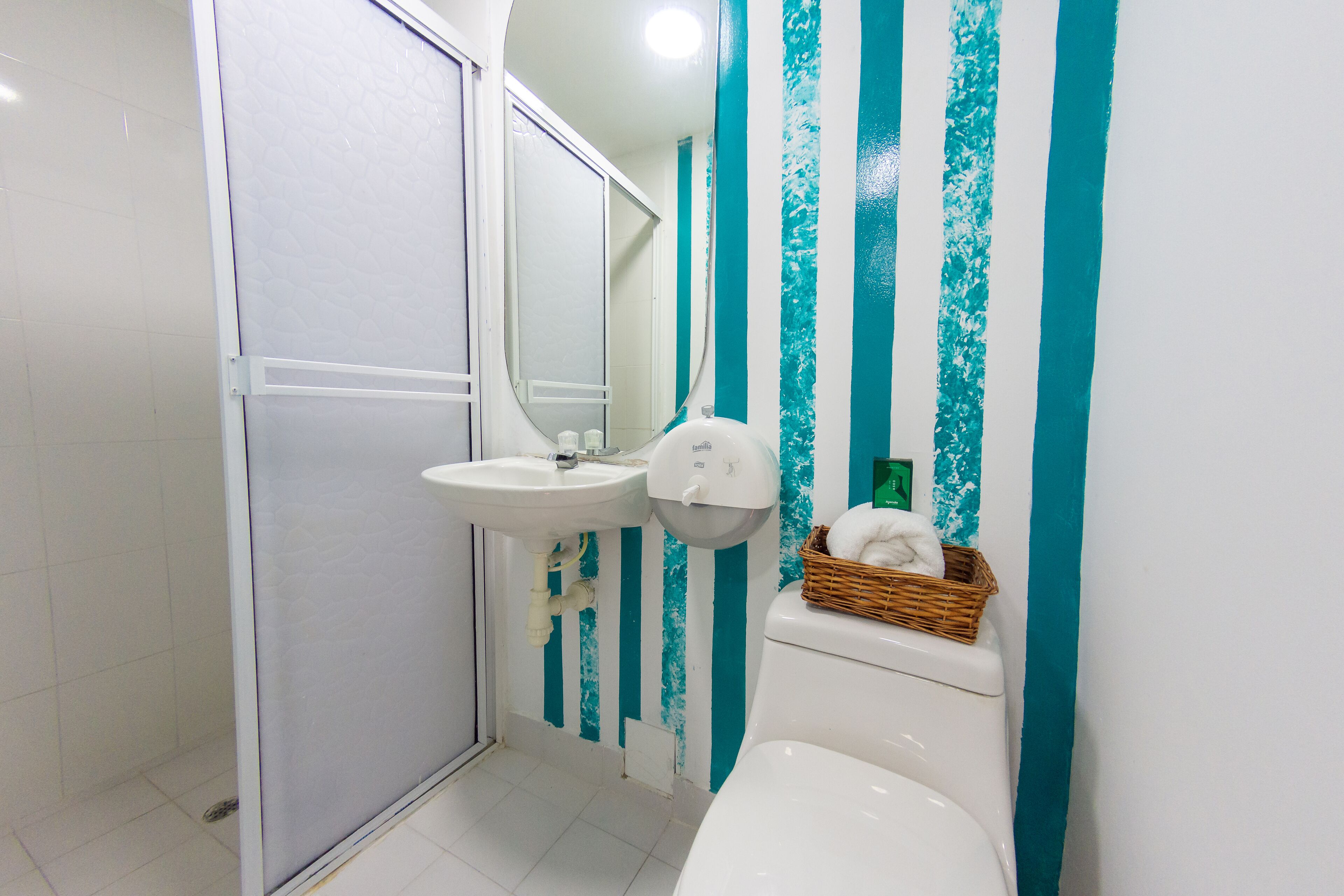 double room | bathroom | shower, towels, soap, toilet paper