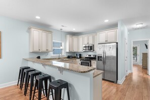 Microwave, coffee/tea maker, cookware/dishes/utensils