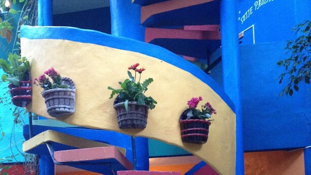 A colorful staircase with potted plants on the handrail, leading to a lower level. - Hotel Colorado Playa Del Carmen (Playa del Carmen)