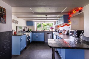 Fridge, oven, dishwasher, coffee/tea maker