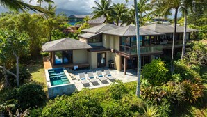 Un complexe hôtelier comprenant plusieurs villas, une piscine et une végétation tropicale luxuriante.