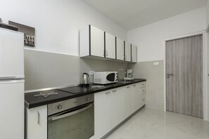 Fridge, oven, stovetop, cookware/dishes/utensils