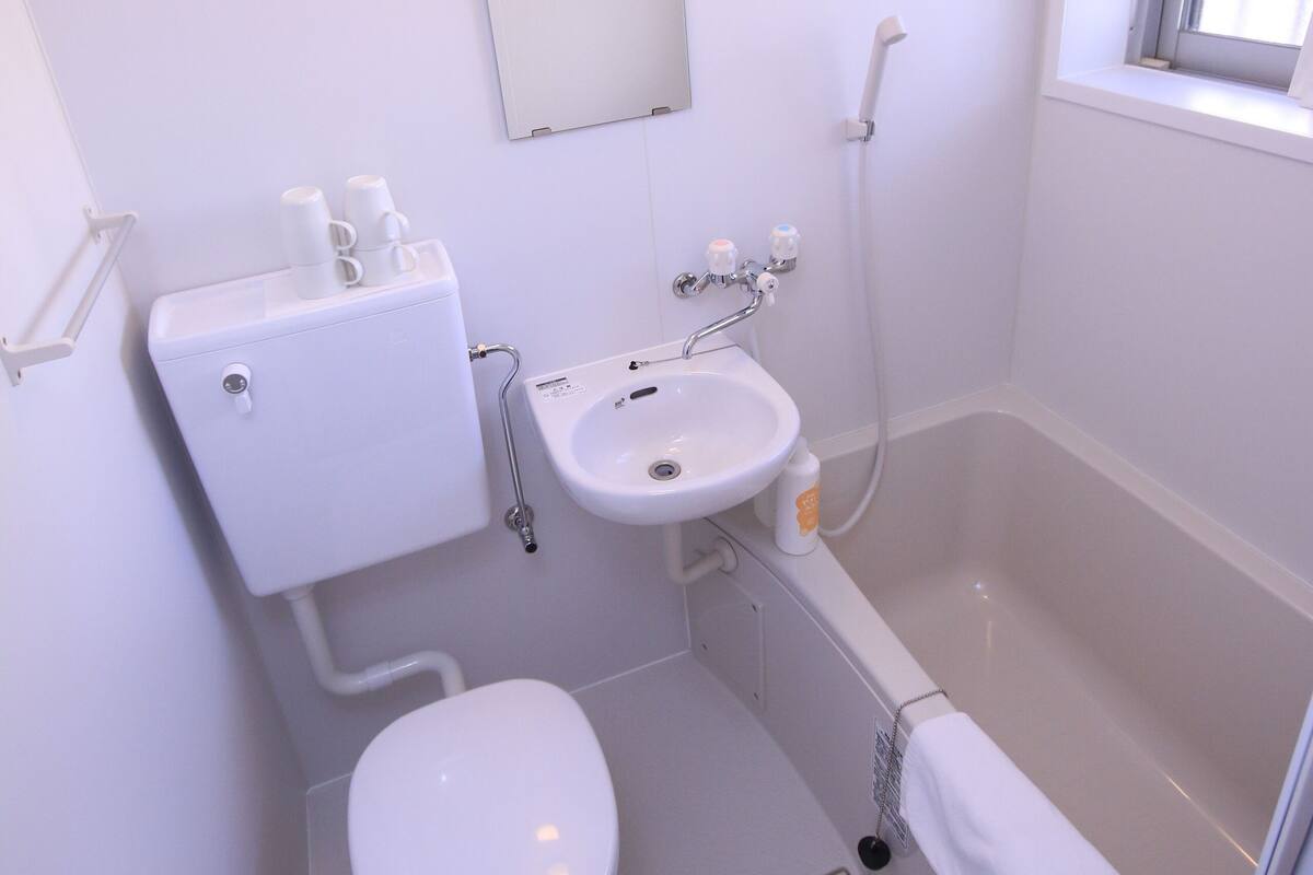 Combined shower/bathtub, free toiletries, hair dryer, slippers