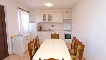 Fridge, oven, stovetop, coffee/tea maker