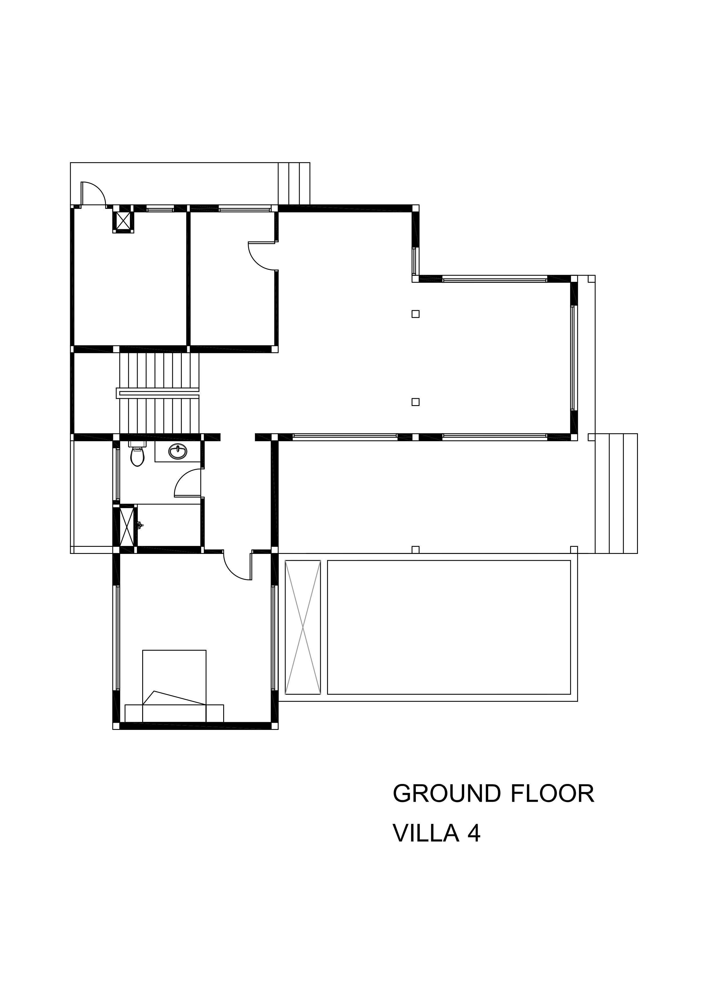 A ground floor floor plan of Villa 4, including a kitchen, dining area, living room, and two bedrooms.