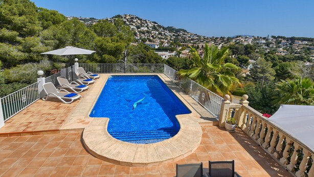 A rooftop pool with a clear view of the surrounding town. - Modern and comfortable holiday home in Benissa, Costa Blanca, Spain  with private pool for 6 persons (Benissa)