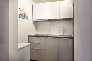 Departamento urbano, 1 habitación | Cocineta privada | Refrigerador, microondas, parrilla de estufa y cafetera y tetera