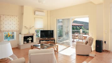 Televisión, chimenea, videojuegos y reproductor de DVD