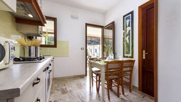 Fridge, oven, stovetop, coffee/tea maker