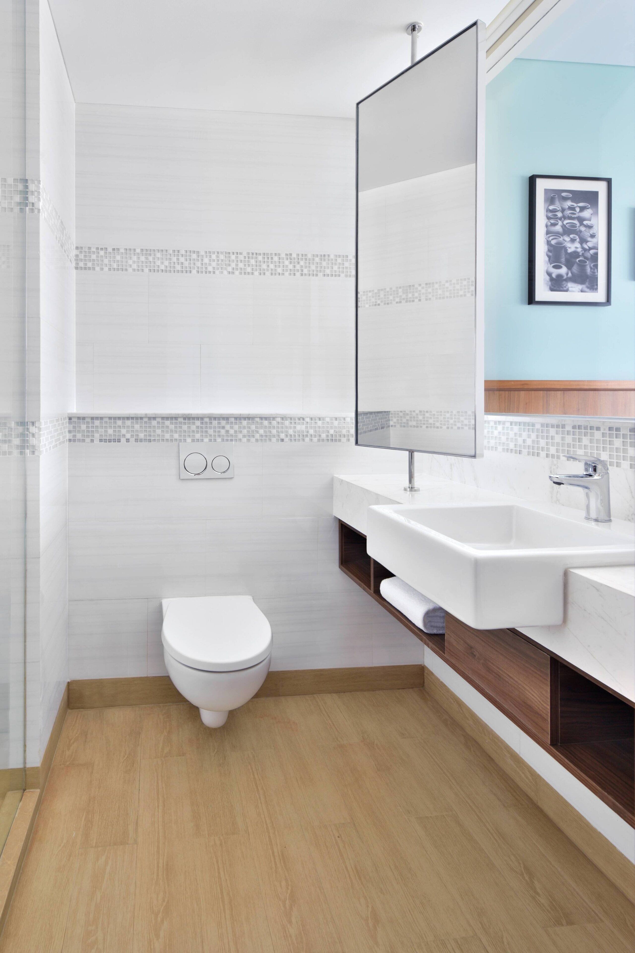 shower, rainfall showerhead, hair dryer, slippers