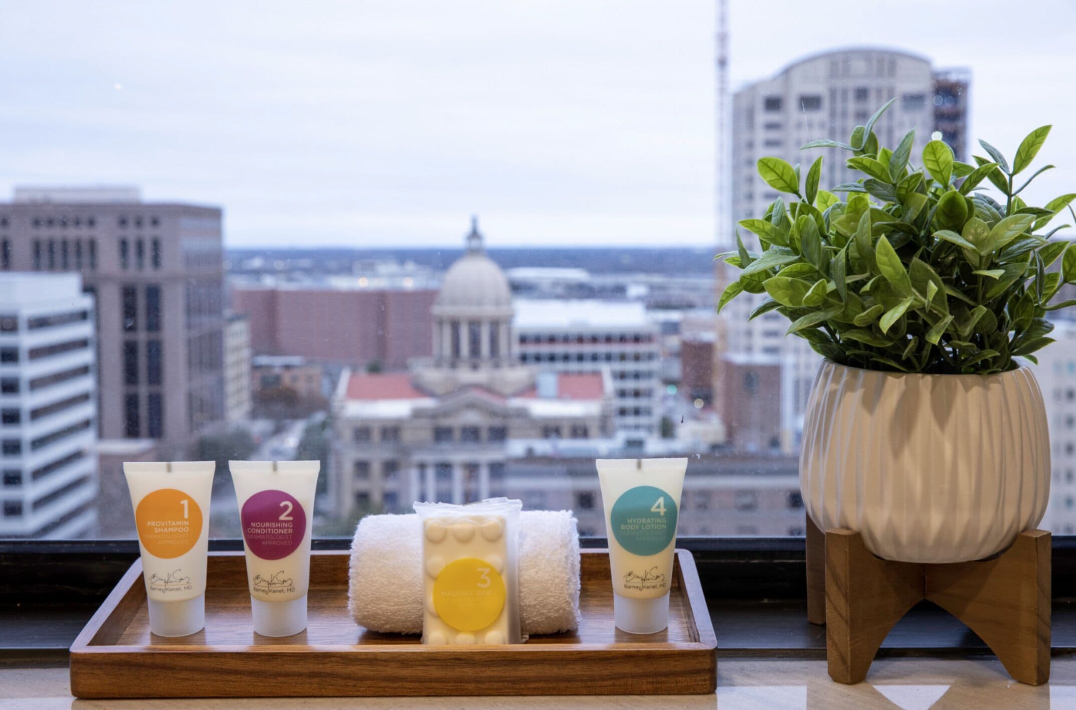 free toiletries, hair dryer, towels, soap