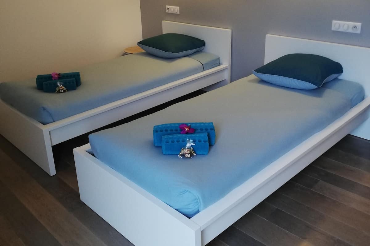 Habitación Confort con 2 camas individuales | Espacio para trabajar con un portátil y cortinas opacas