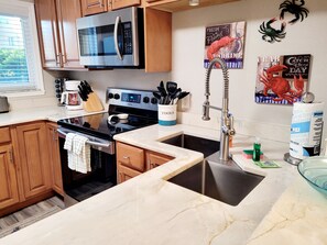 Fridge, microwave, oven, stovetop - (Tier 1) Beautiful Oceanview 2 Bedroom/2 Bath End Unit Flat - Unit 213 (ST. AUGUSTINE)