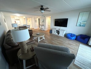 TV, bøker og stereoanlegg