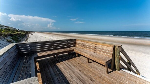 A wooden boardwalk leading to a beach with a clear view of the ocean. - Oceanview 2 Bedroom Townhouse Summerhouse 330 (ST. AUGUSTINE)